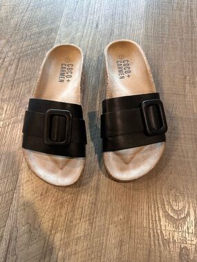 Coco + Carmen Black Slide Sandals with Buckle Accent size 7